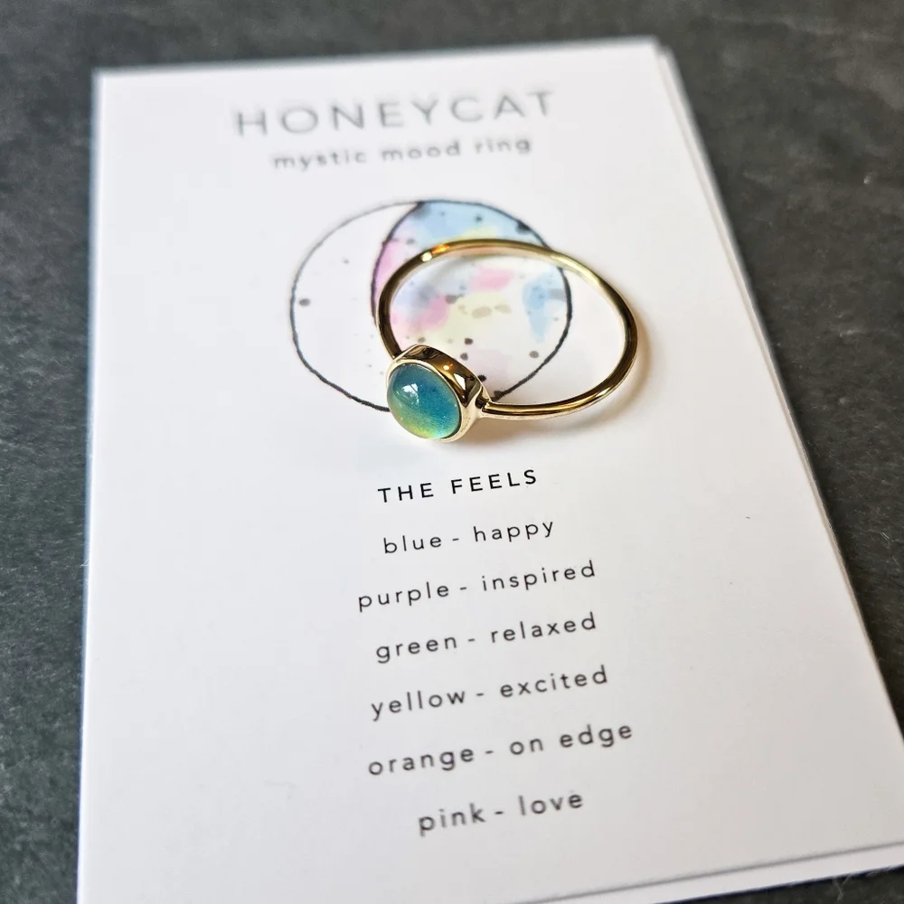 NWT Honeycat Jewelry 18k Gold Plated Mini Mood Ring, Size 8